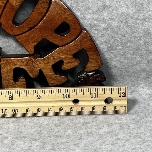 Solid Mahogany Faith Hope Love Wall Hanging Wood Plaque Handcrafted Scrollwork - Picture 6 of 15